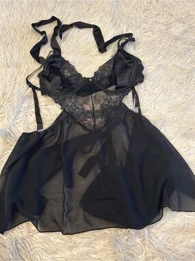 Adore Me Sheer Lace Babydoll Chemise - Black